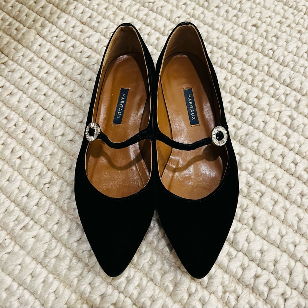 Margaux Velvet Mary Jane Ballet flats with Rhinestone Buckle